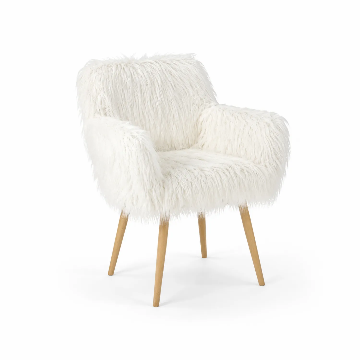 Fauteuil en fausse fourrure avec pieds en bois de hêtre