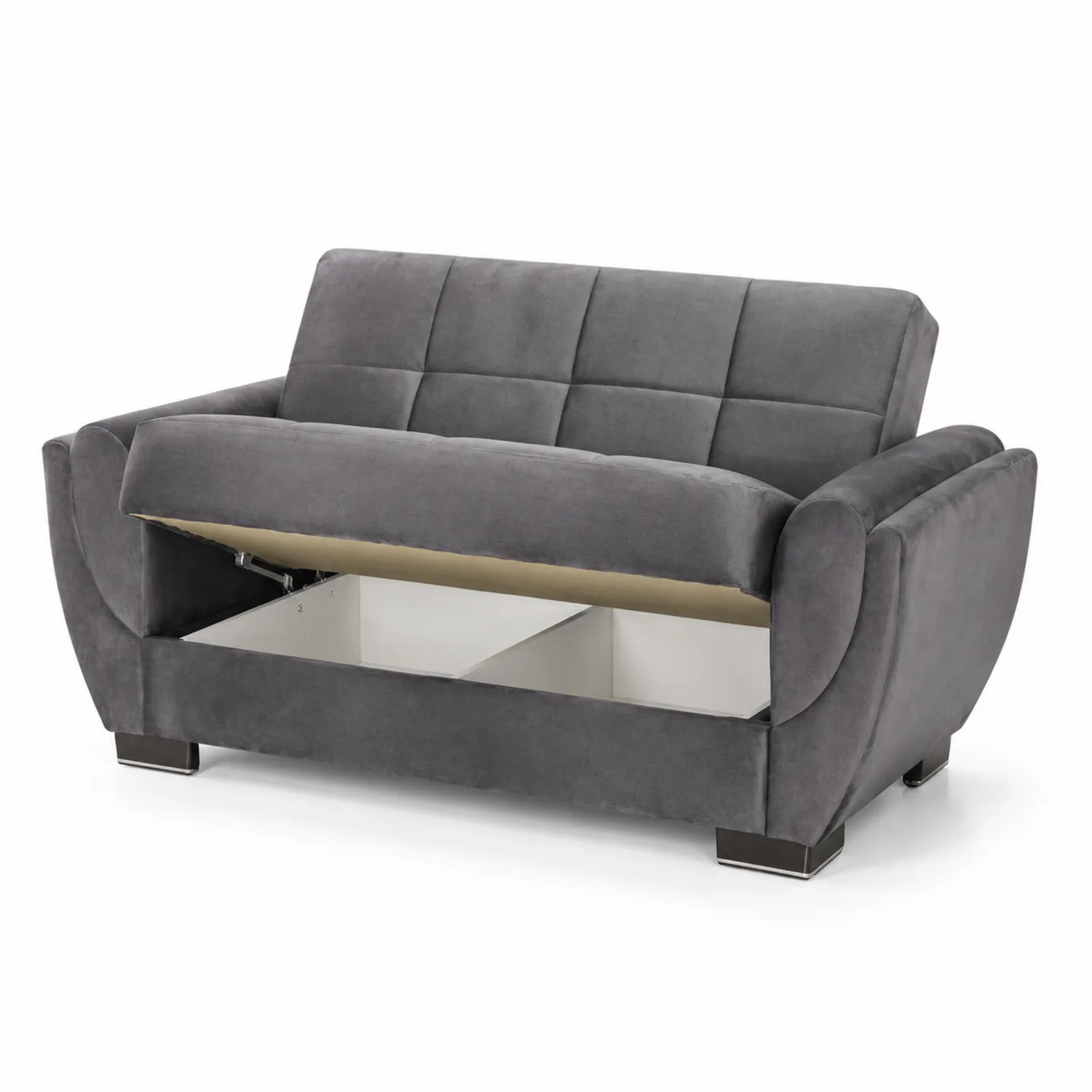 Canapé convertible en tissu polyester 190x85x85 cm Gris avec rangement