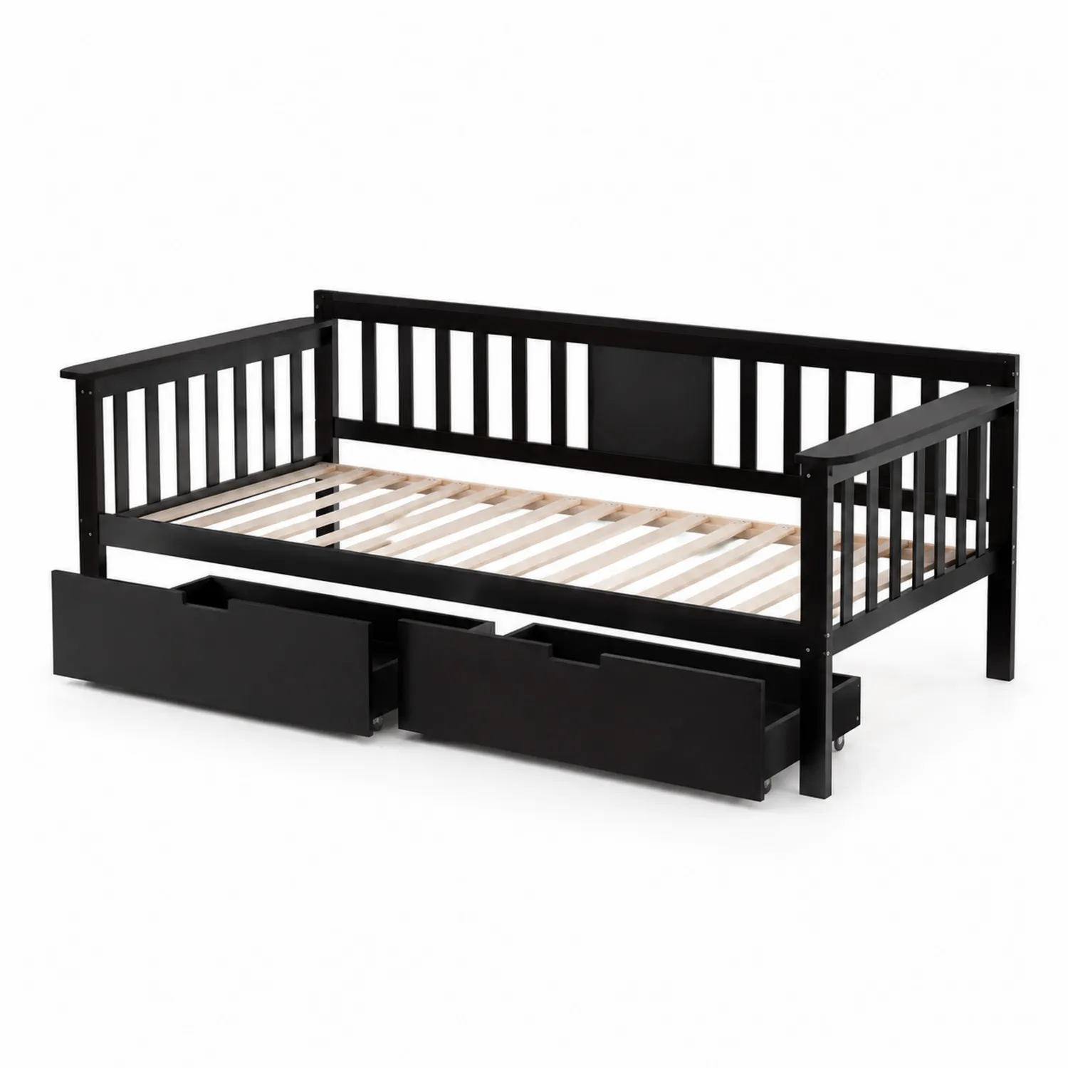 Lit banquette en bois noir avec tiroirs 90x200 cm