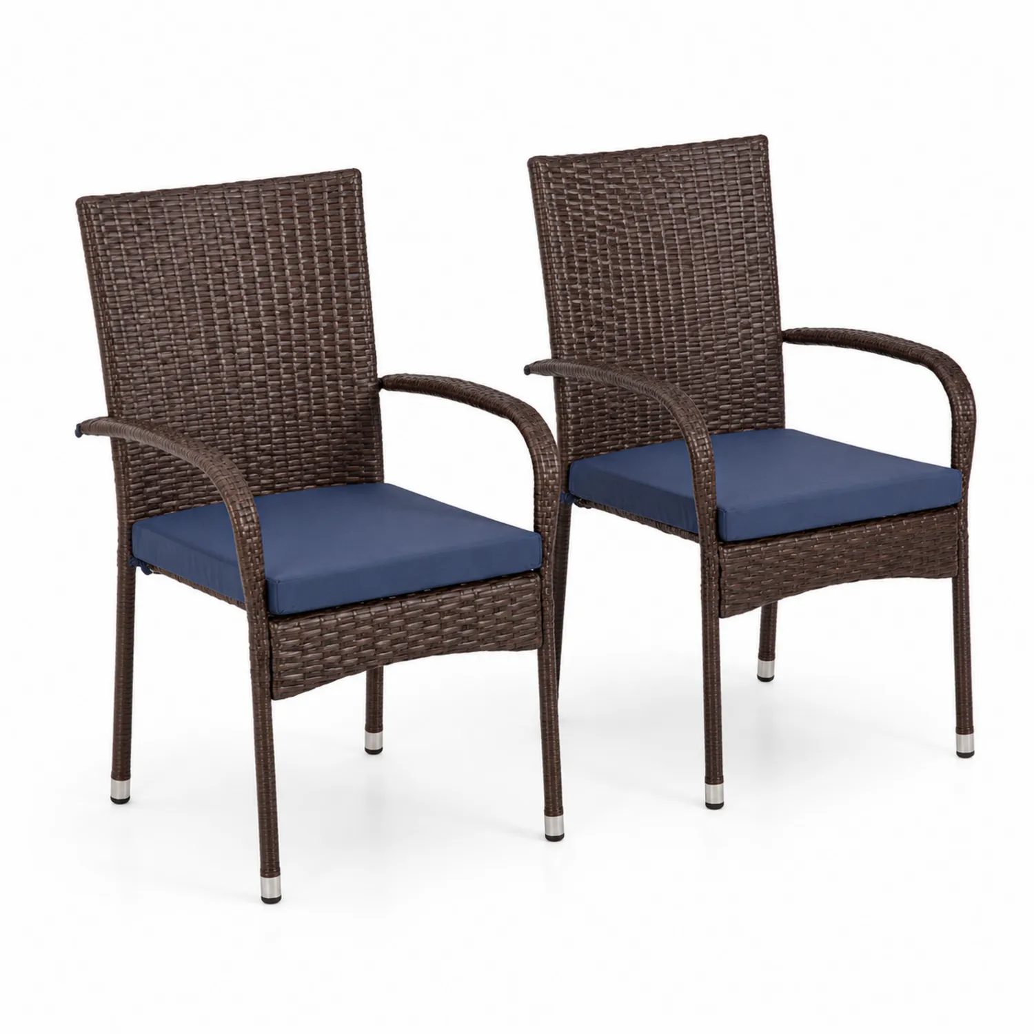 Chaises en rotin avec coussins bleus 56x60x92 cm ensemble de 2