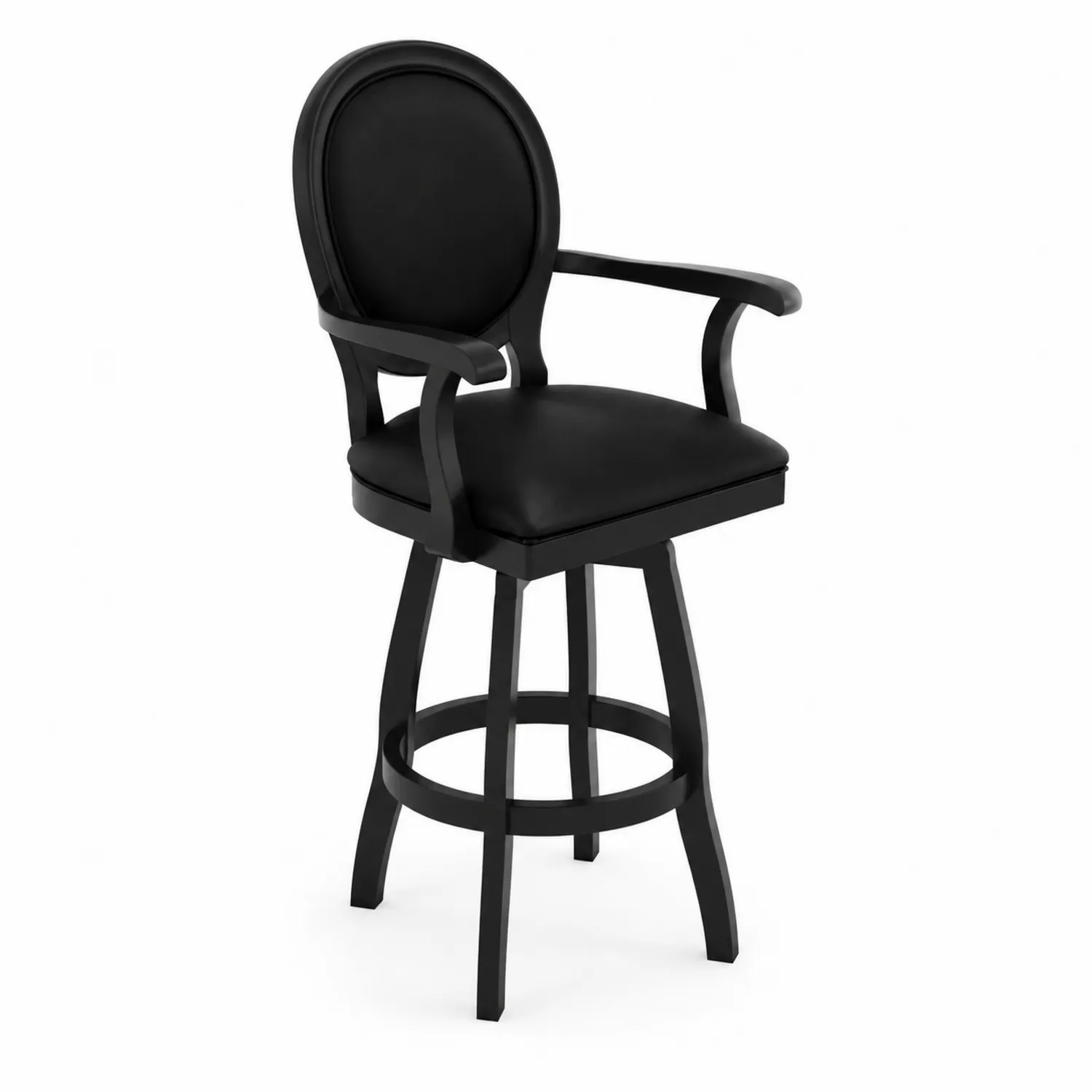 Tabouret de bar pivotant en bois et cuir synthétique noir avec accoudoirs 110 cm