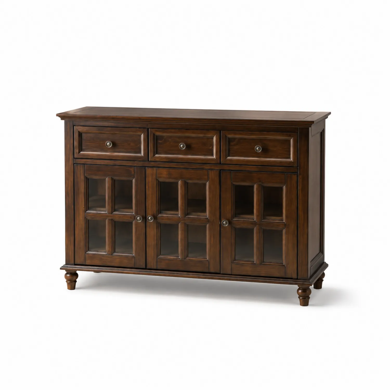 Buffet en bois avec tiroirs et portes vitrées