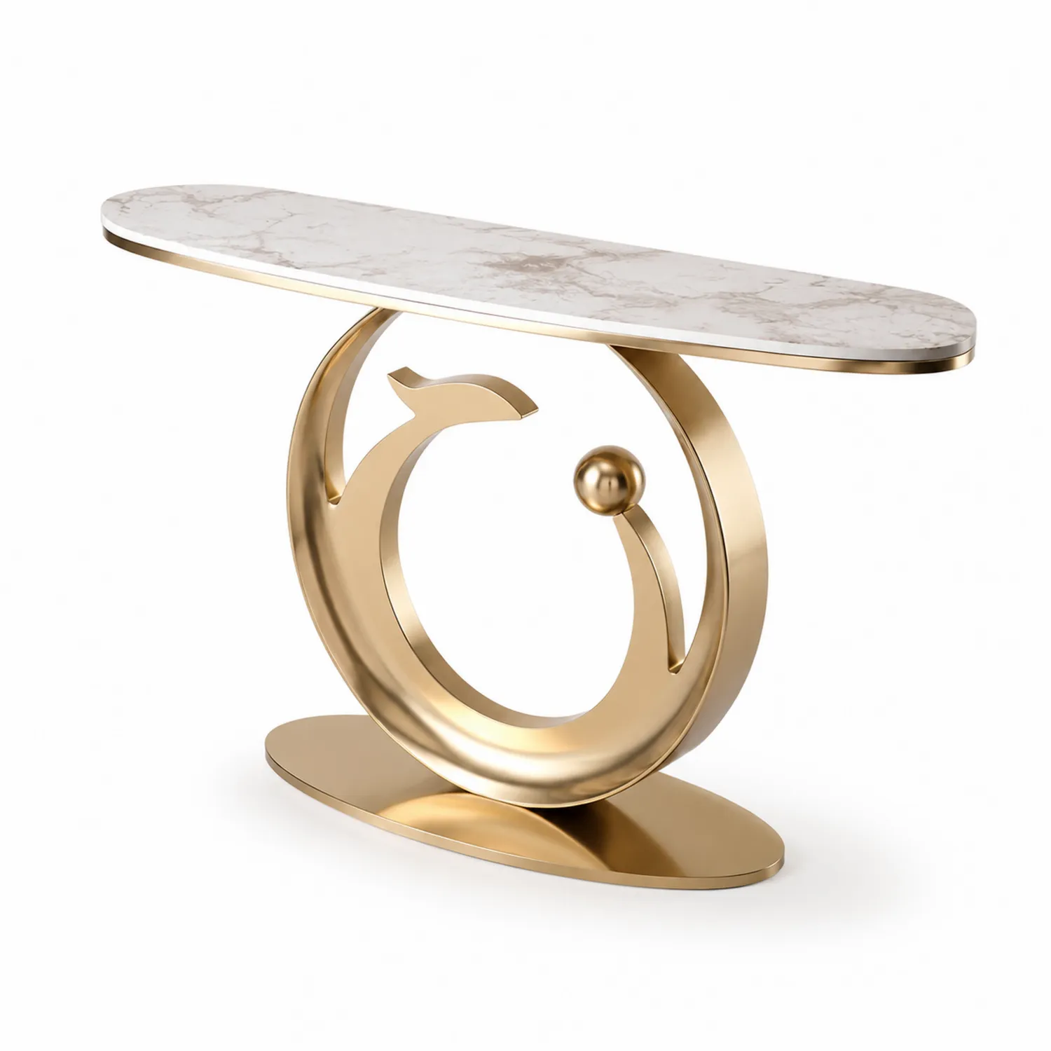 Console en marbre blanc et acier doré 120x30x85 cm