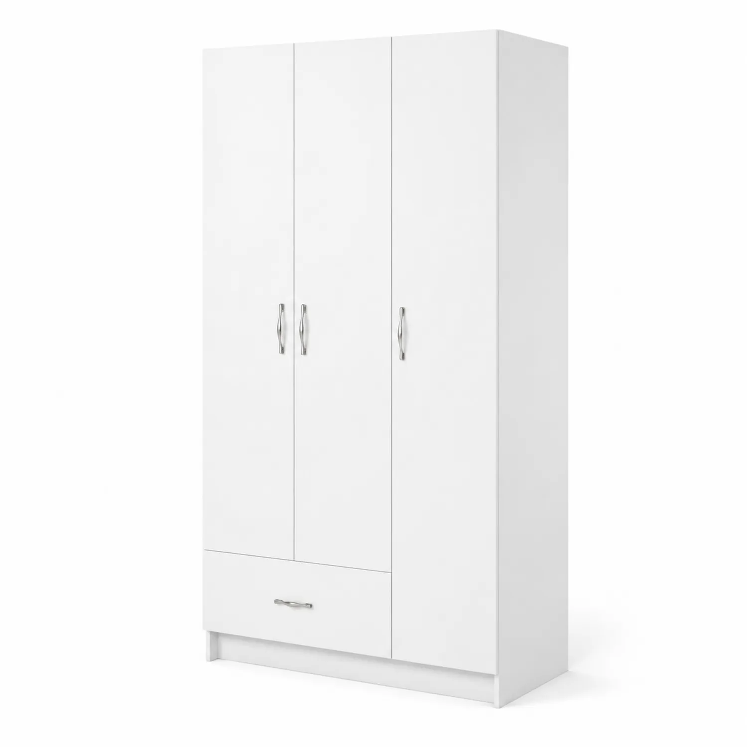 Armoire blanche 3 portes avec tiroir en bois et métal