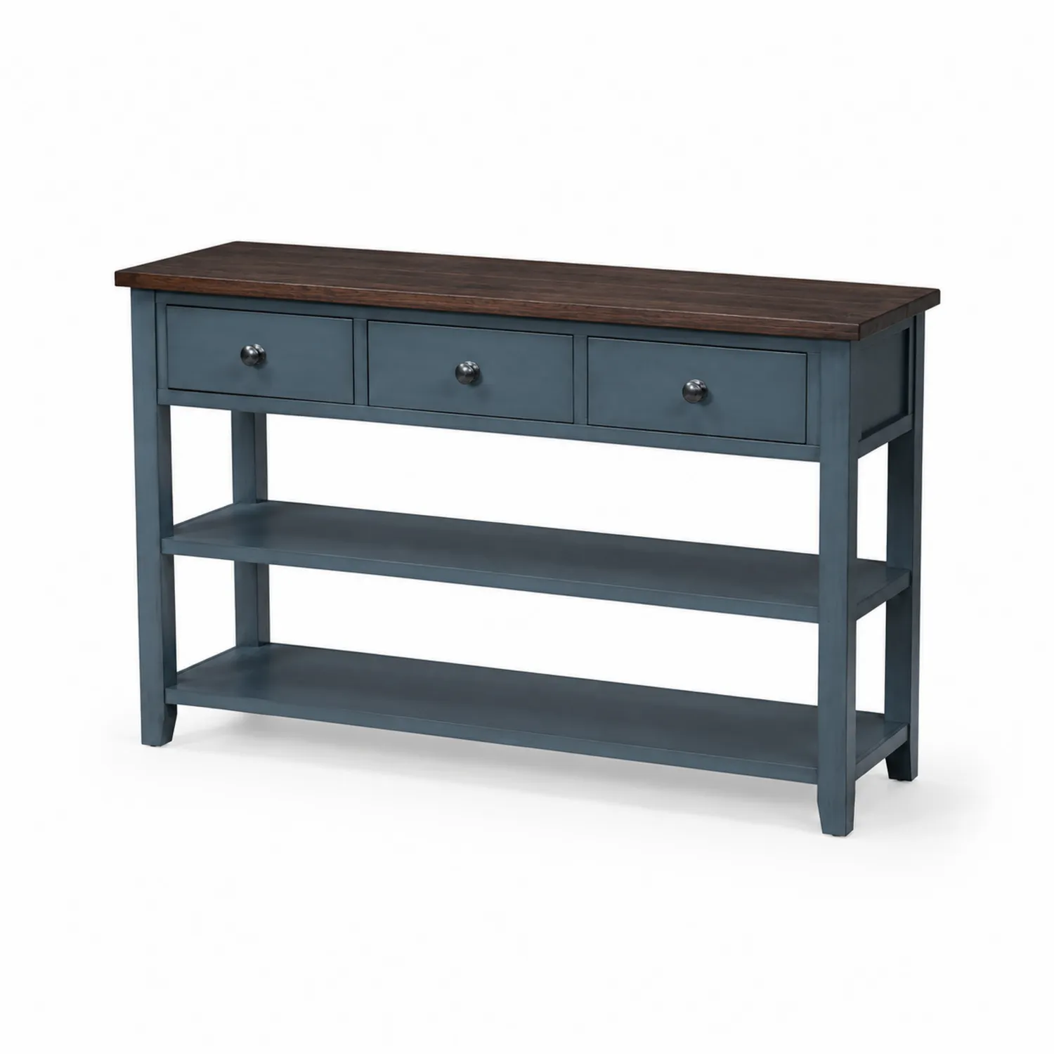 Console en bois avec 3 tiroirs et plateau en bois foncé