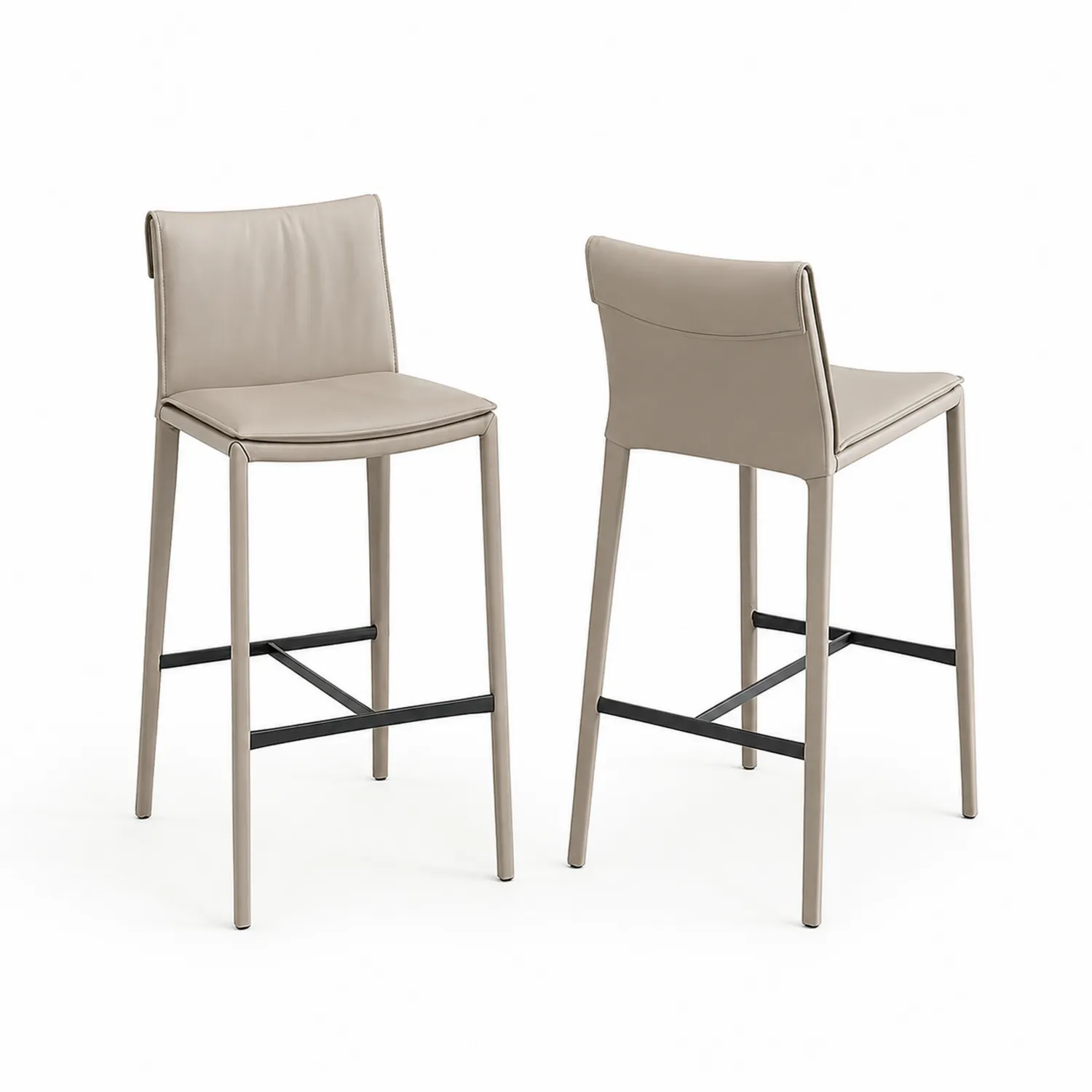 Tabourets de bar en cuir synthétique avec structure en métal Beige