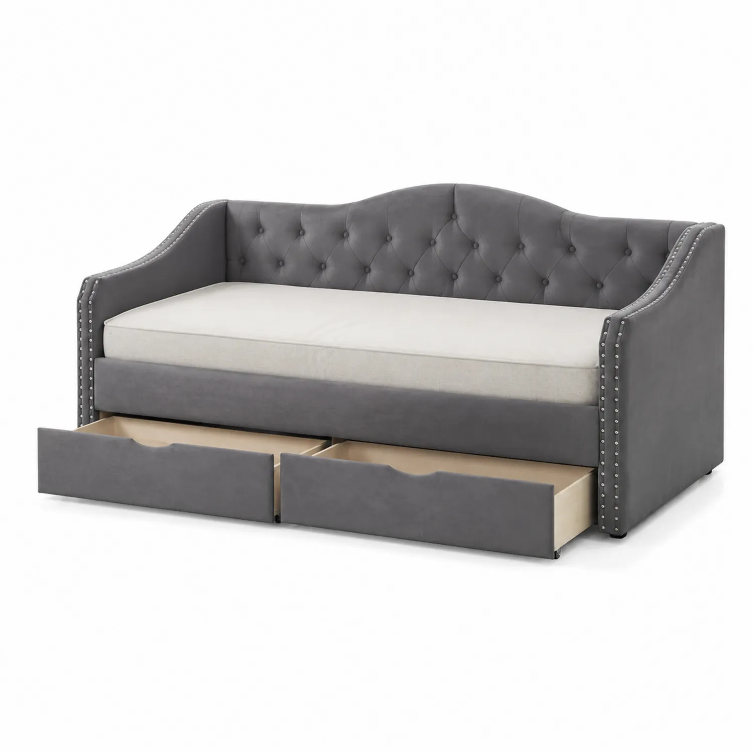 Canapé-lit en tissu Gris avec tiroirs