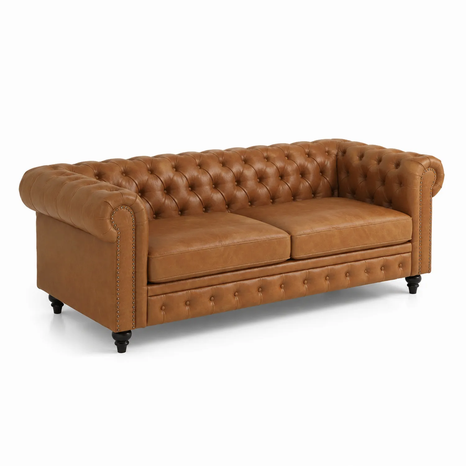 Canapé Chesterfield 3 Places en Cuir PU Brun