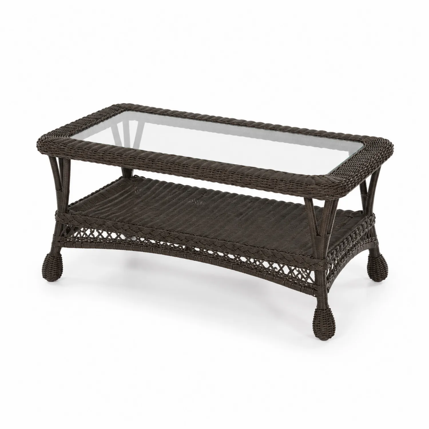 Table basse en rotin avec plateau en verre trempé