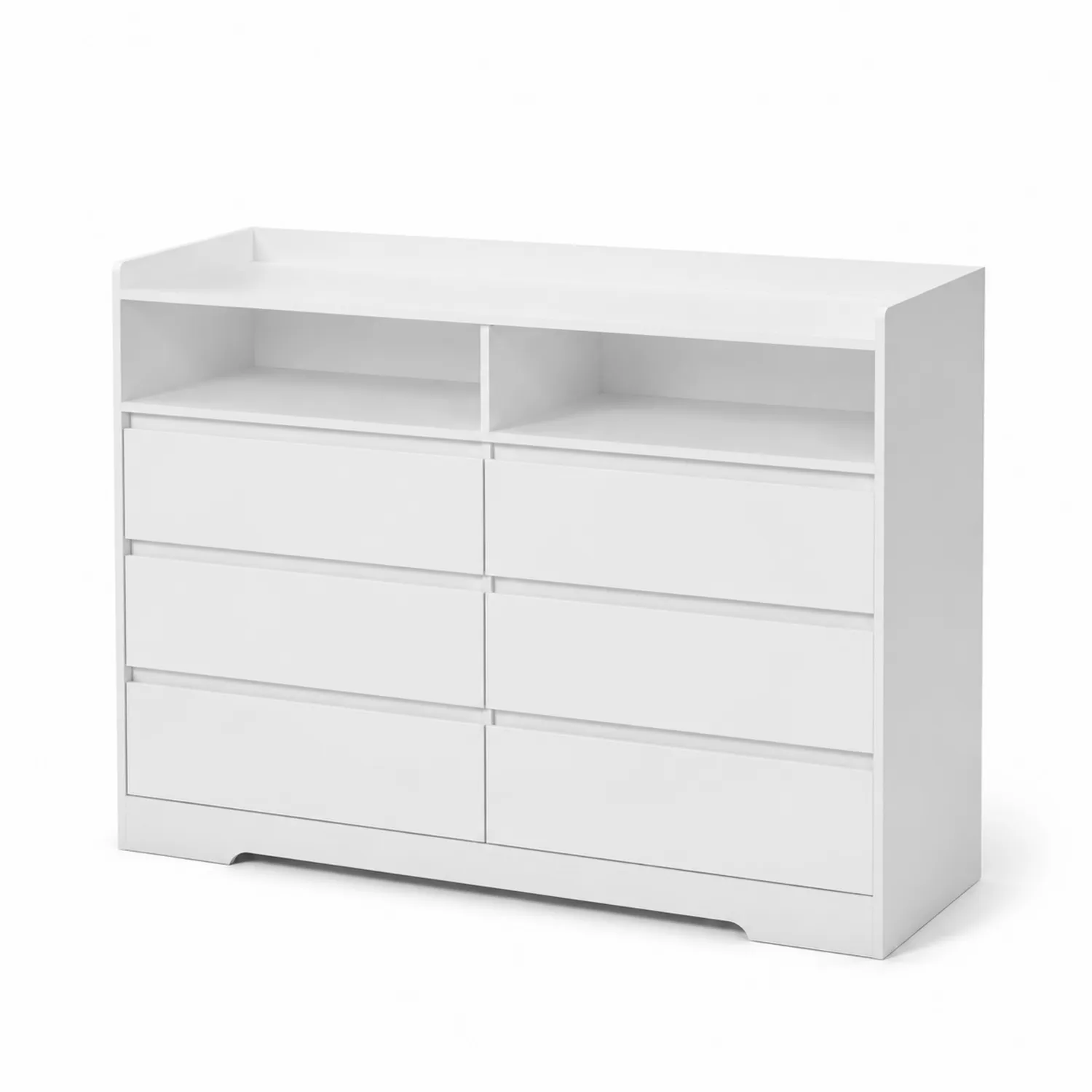 Commode en bois MDF blanc avec 6 tiroirs et étagères
