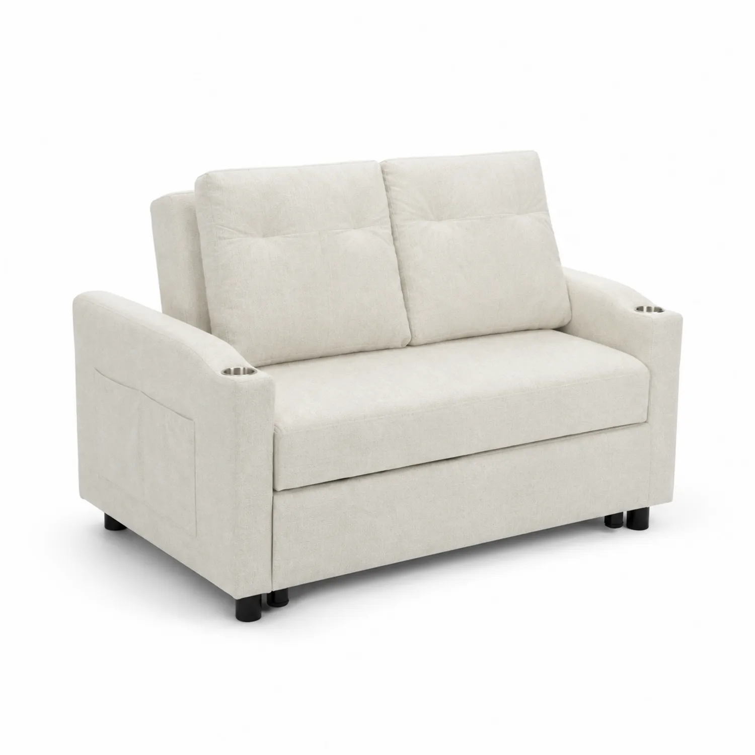 Canapé 2 places tissu crème avec porte-gobelet
