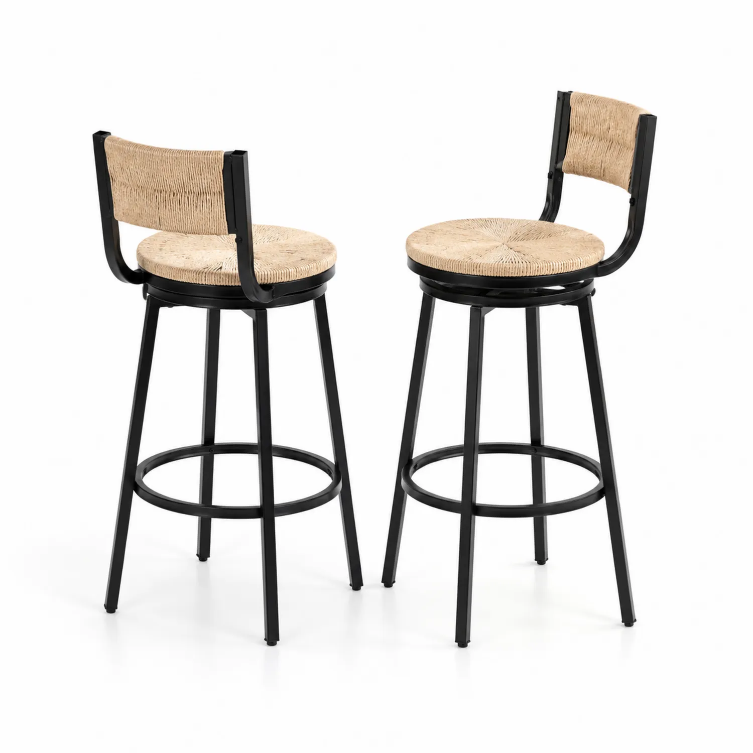 Lot de 2 tabourets de bar en métal et rotin de 75 cm