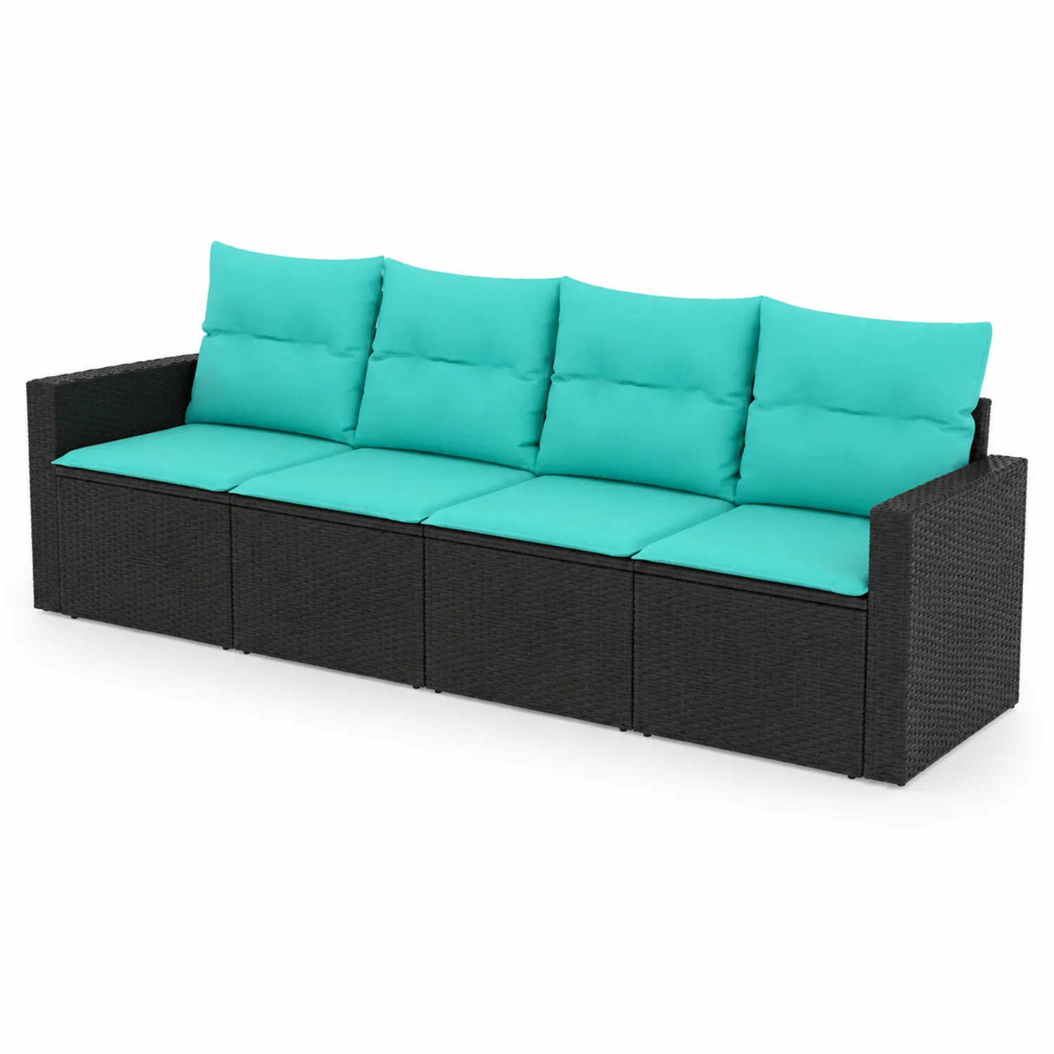 Canapé de jardin en résine tressée avec coussins turquoise