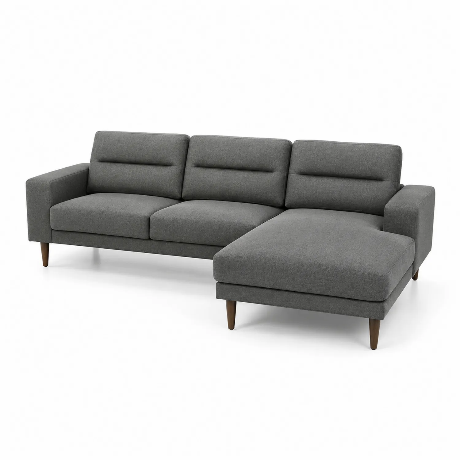 Canapé sectionnel en L en tissu gris avec pieds en bois