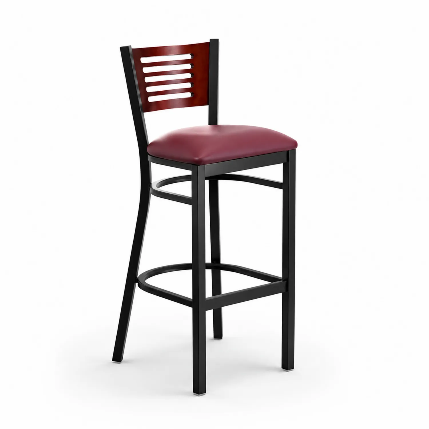 Tabouret de bar en métal noir et bois avec siège en similicuir bordeaux 110 cm