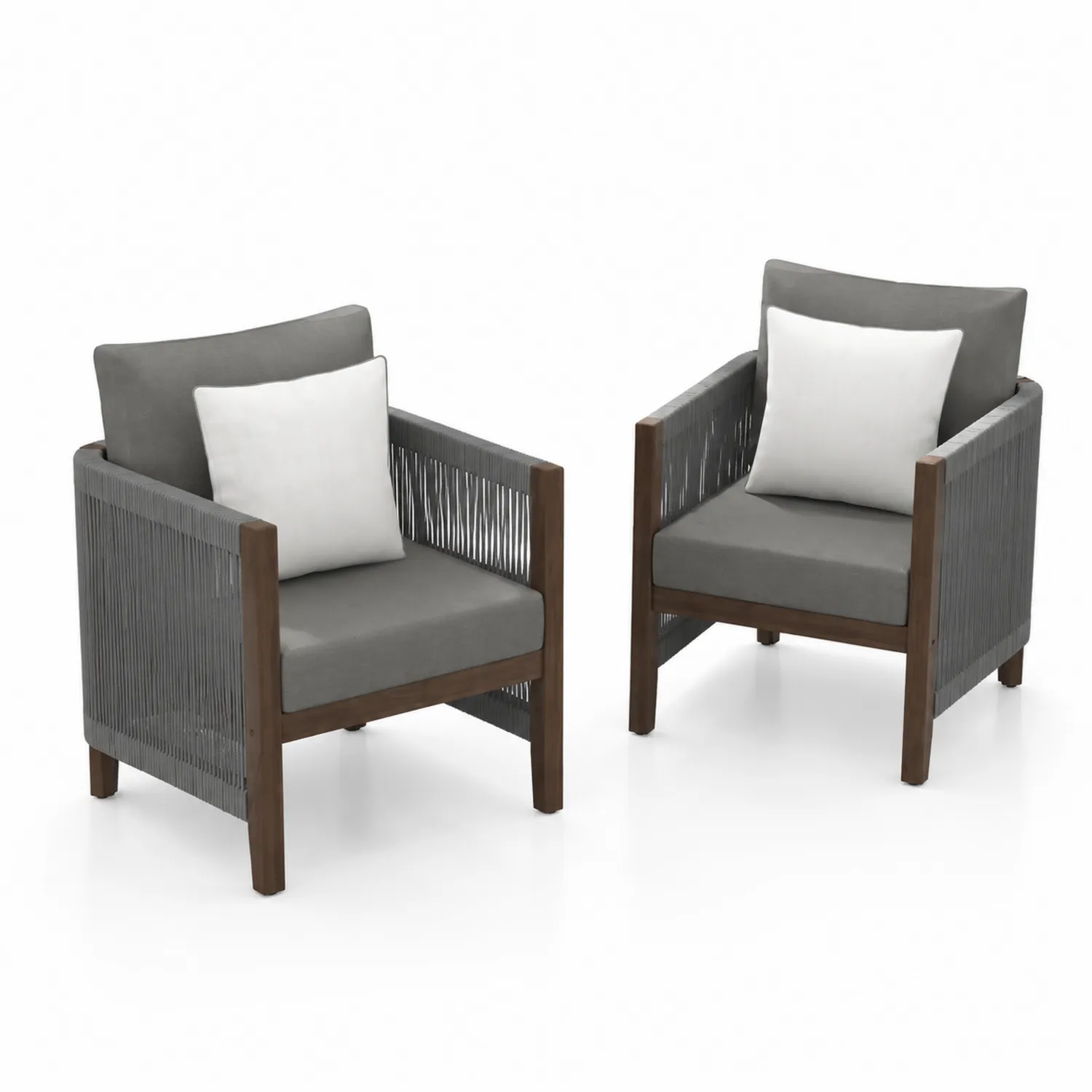 Ensemble de 2 fauteuils en bois et corde Gris