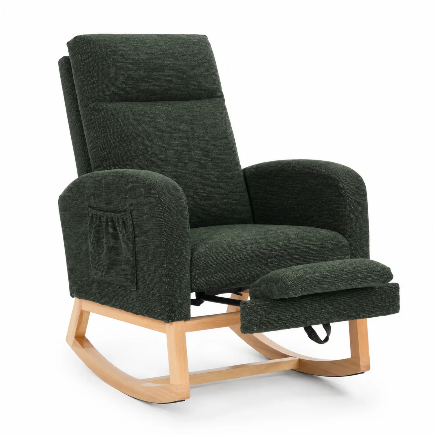 Fauteuil à bascule en tissu avec cadre en bois