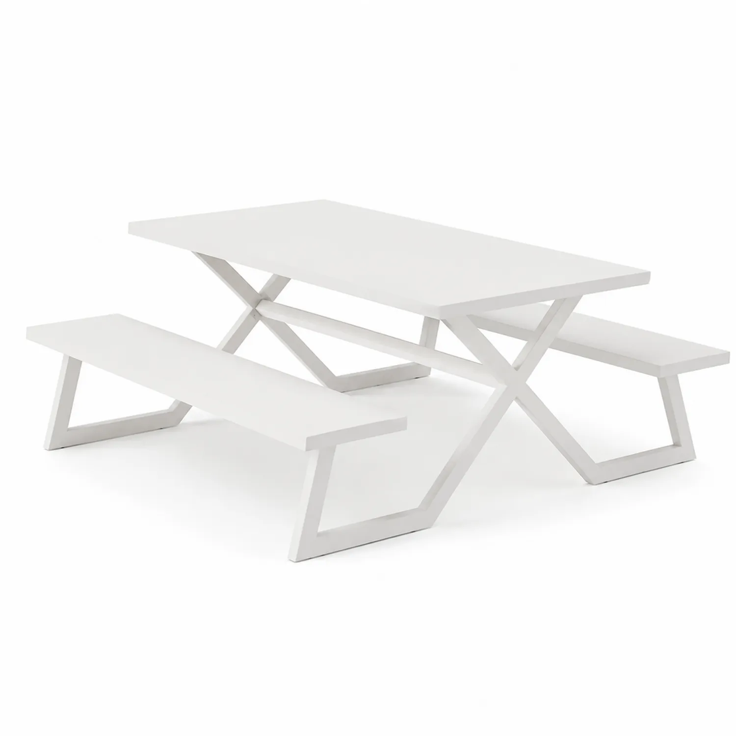 Table en aluminium blanc avec bancs intégrés 150x90x75 cm