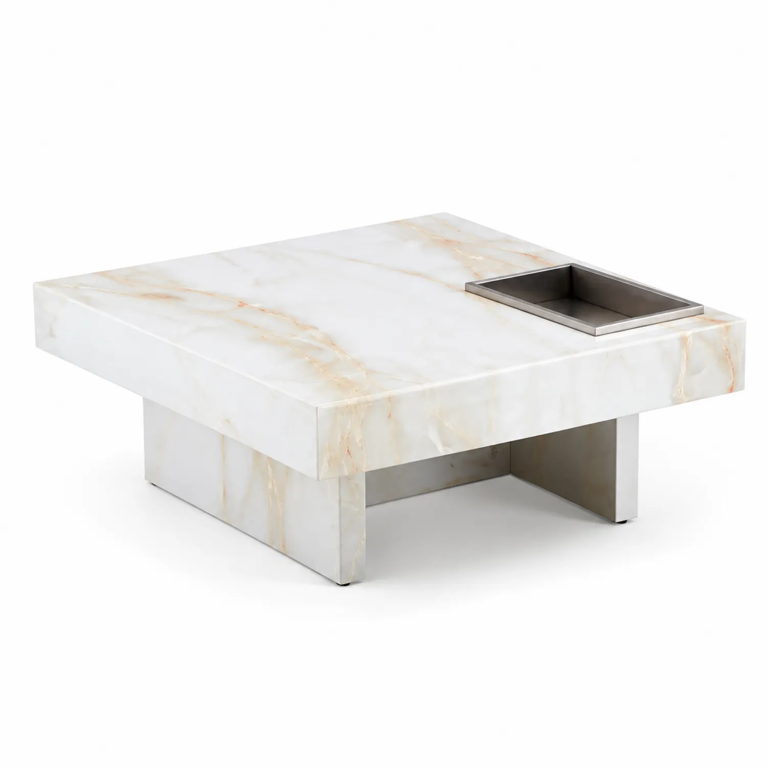 Table basse en marbre blanc avec insert en acier inoxydable 90x90x35 cm