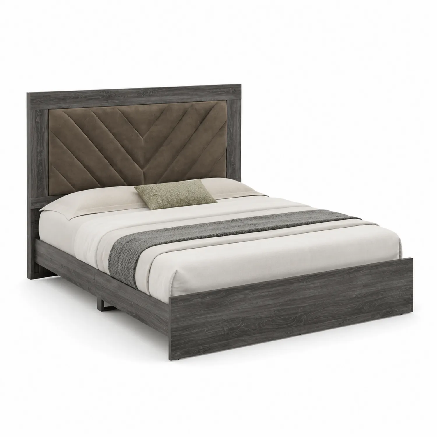 Lit double en bois avec tête de lit en velours 200x160 cm