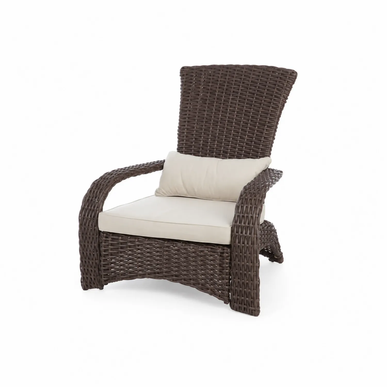 Fauteuil en résine tressée marron avec coussins crème