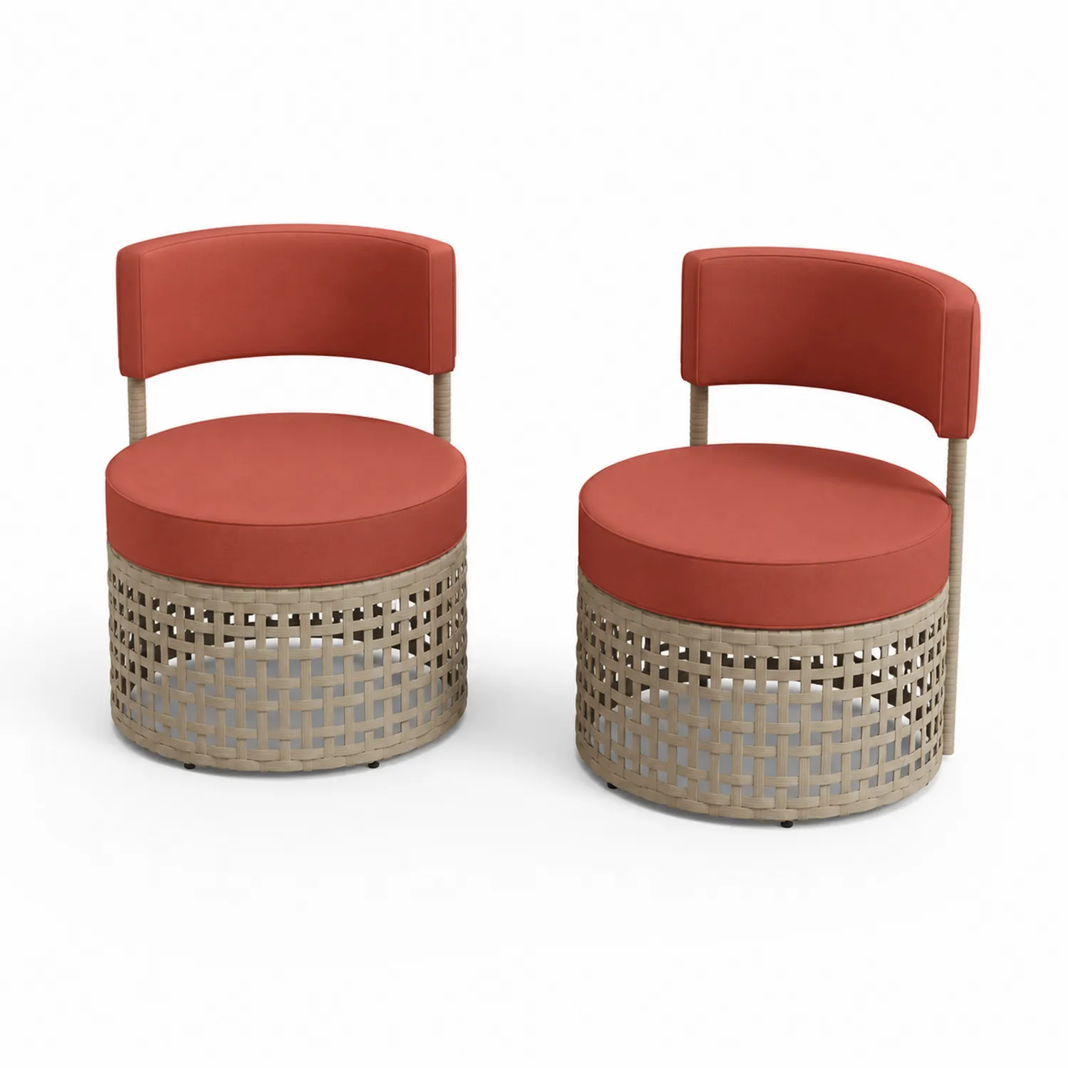 Lot de 2 chaises d'extérieur en rotin avec coussins rouges