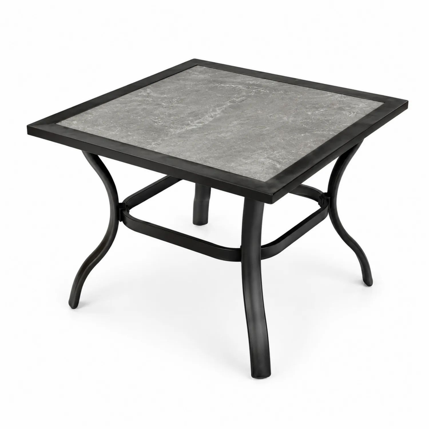 Table basse carrée en céramique grise et métal noir