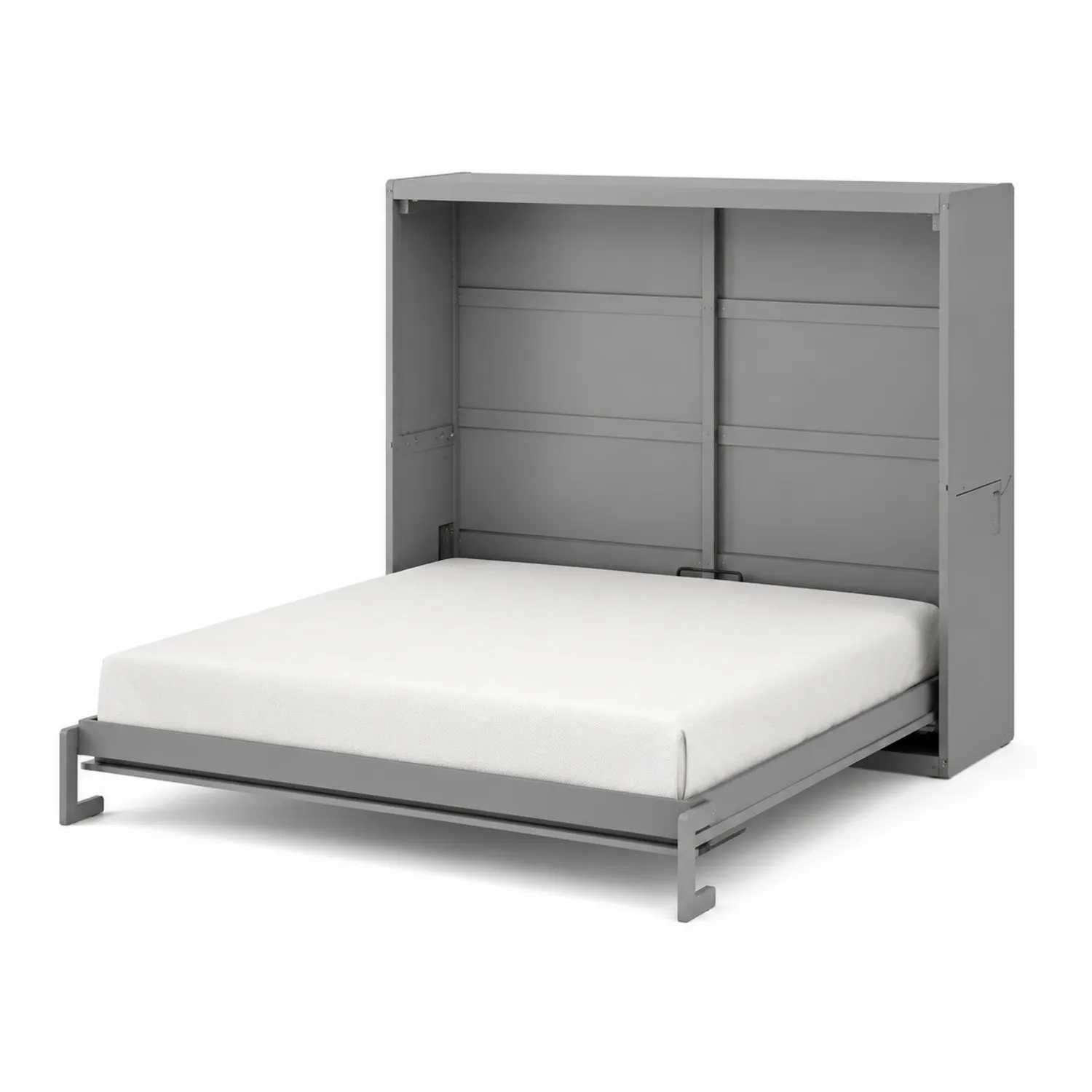 Lit escamotable en métal gris avec matelas en mousse