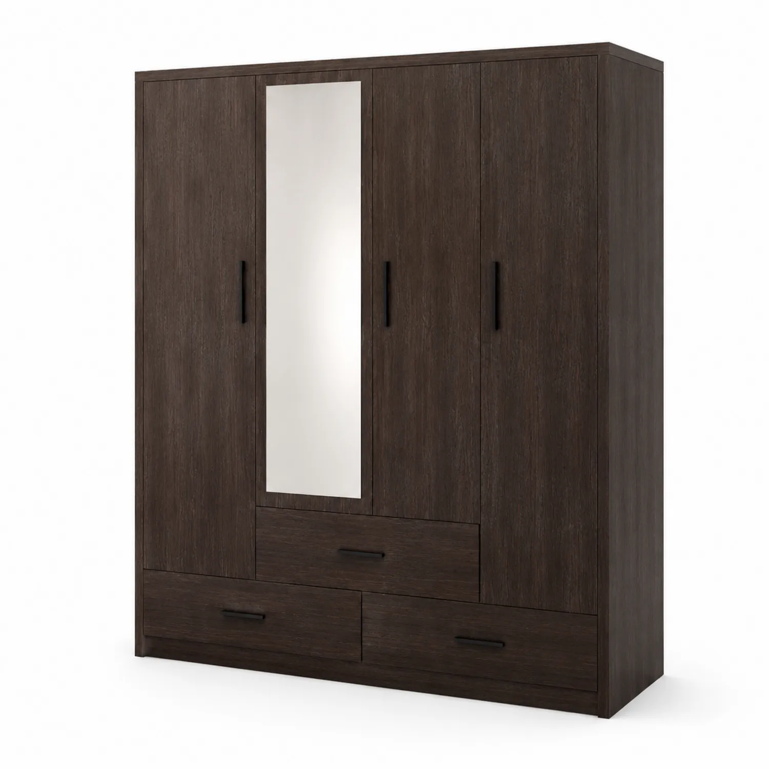 Armoire 4 portes en bois avec miroir et tiroirs