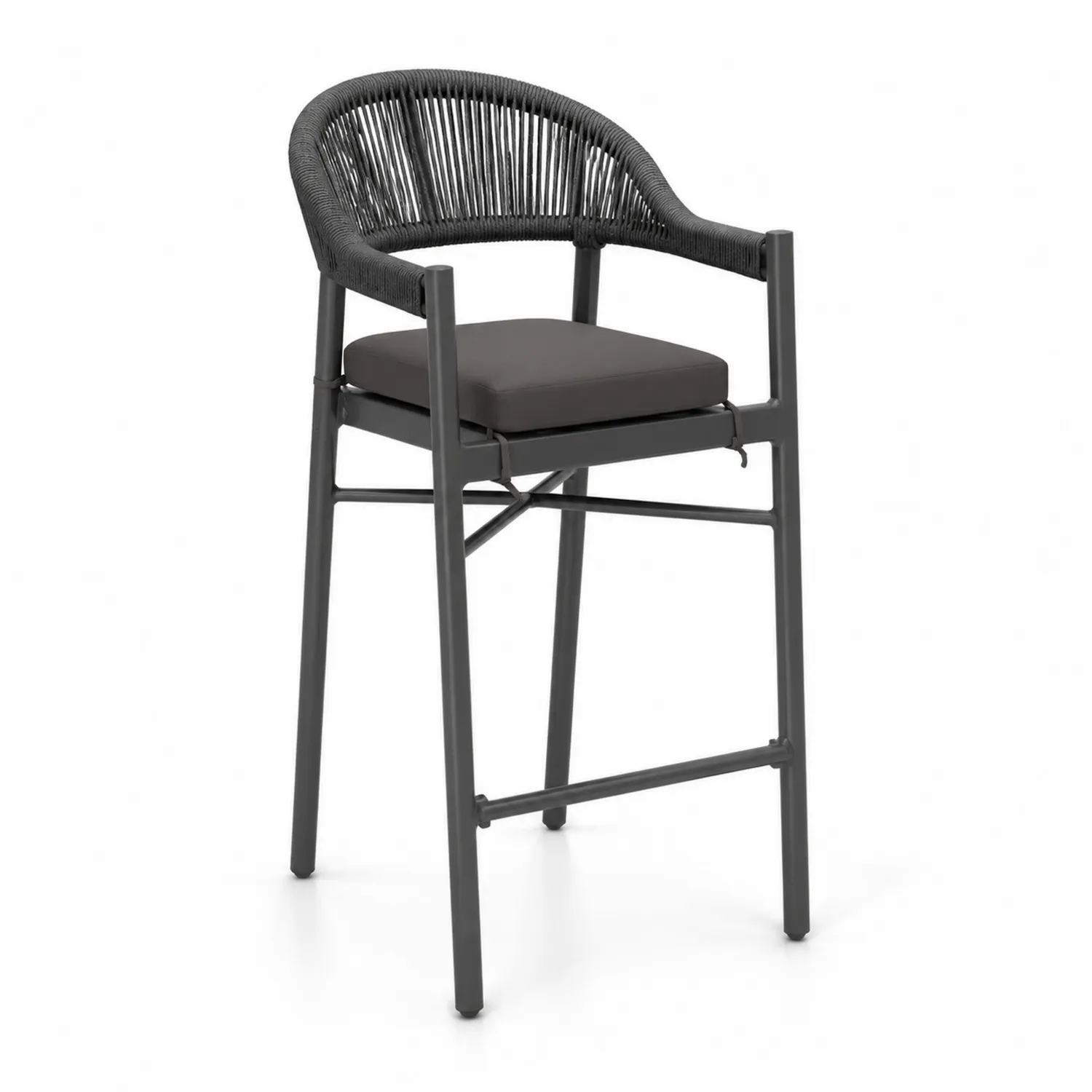Chaise de bar en aluminium et corde tressée