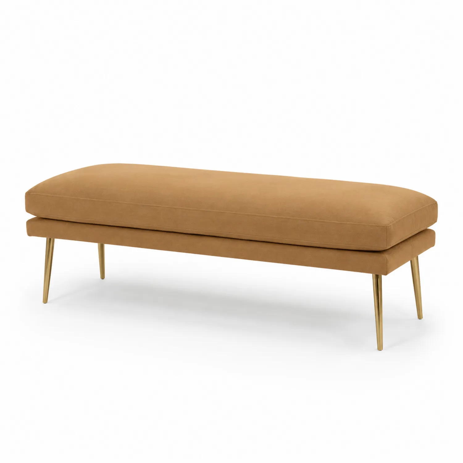 Banc en velours marron clair avec pieds en métal 150 cm