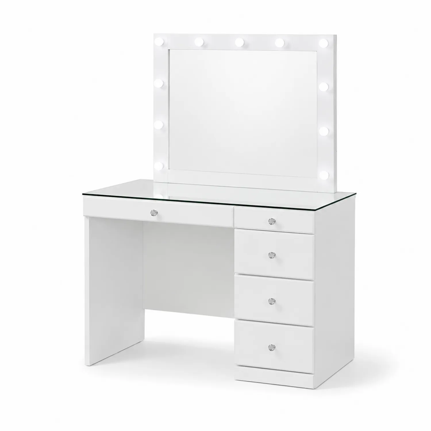 Coiffeuse en Bois Blanc avec Éclairage LED et Miroir