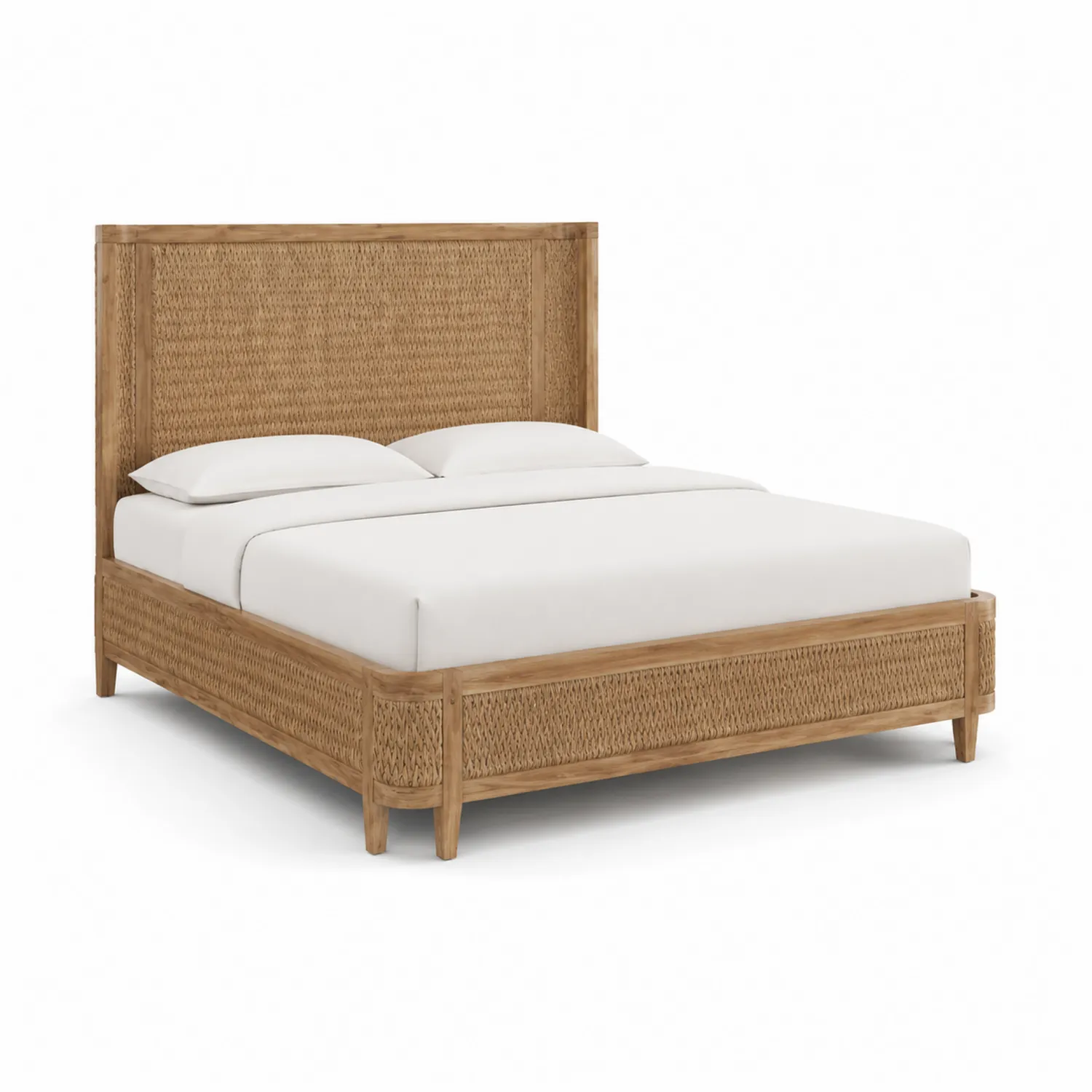 Lit double en bois et rotin 160x200 cm