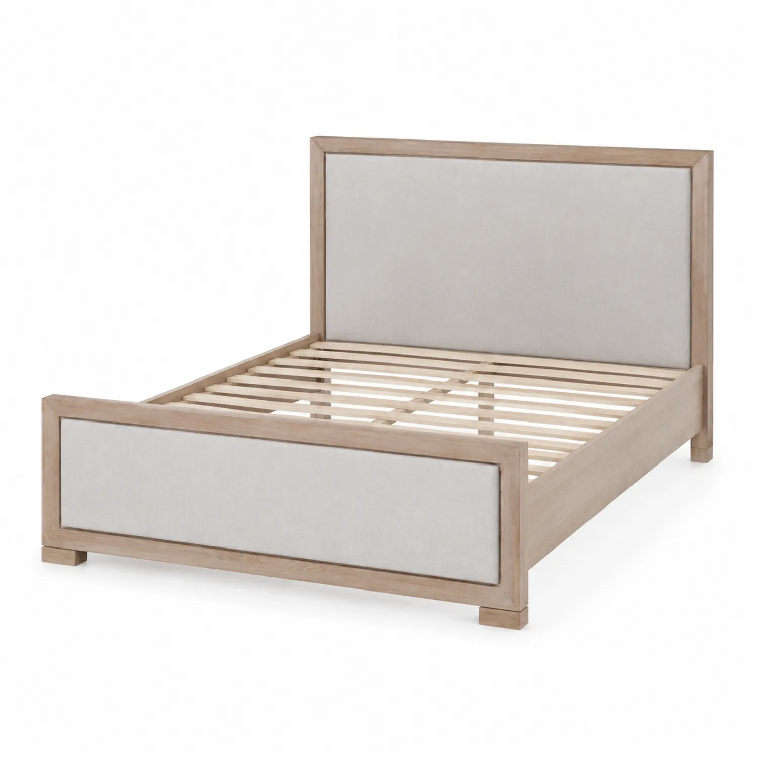 Lit en bois avec tête de lit en tissu gris clair 200x160 cm