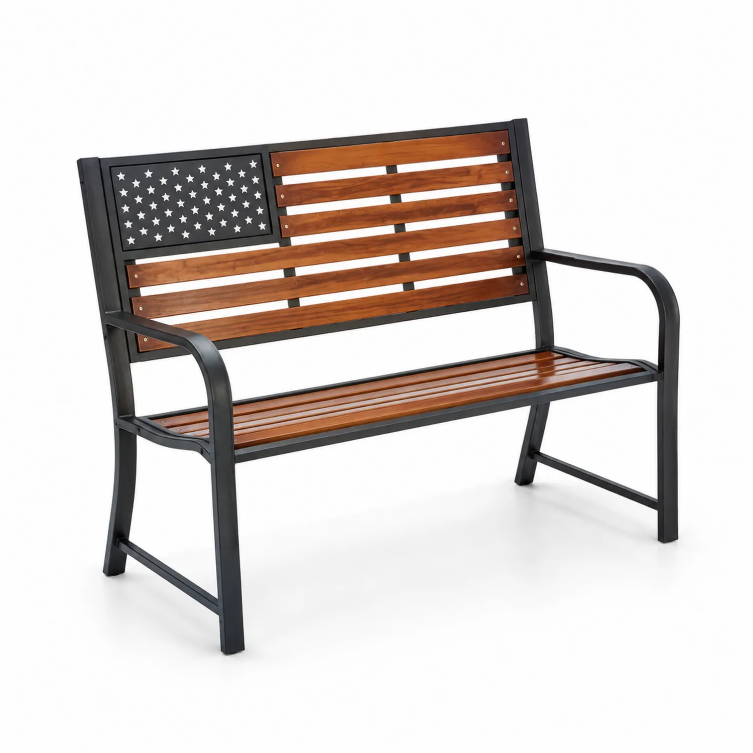 Banc en métal et bois avec motif drapeau américain 125 cm