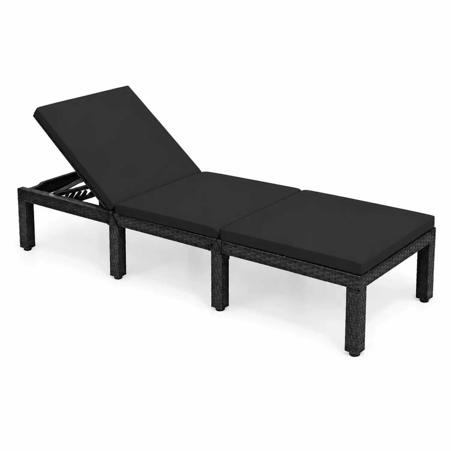 Chaise longue extérieure en rotin noir avec coussin en polyester