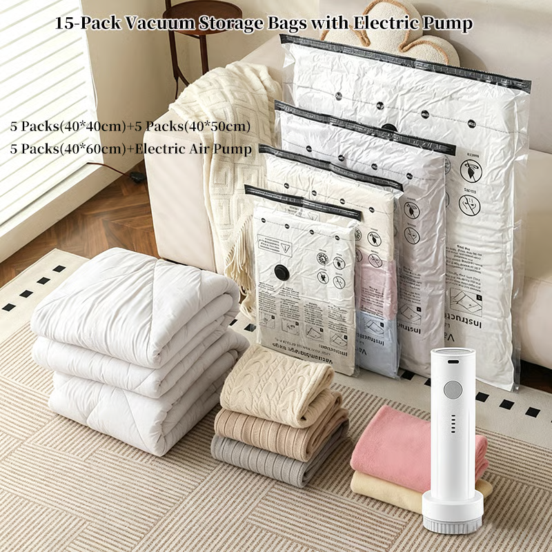 15-Pack Vacuum Storage Bags with Electric Pump🧳