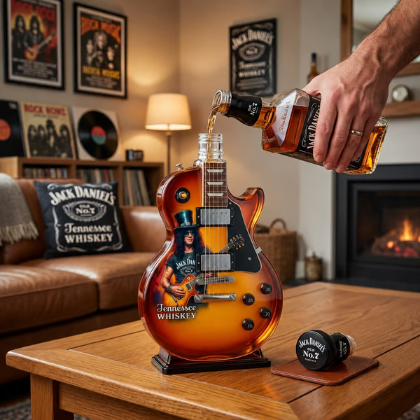🎁 Father’s Day 👨‍🎤🤘Appetite for Rock: Vintage Sunburst Guitar Figurine Spirit Bottle🎸✨
