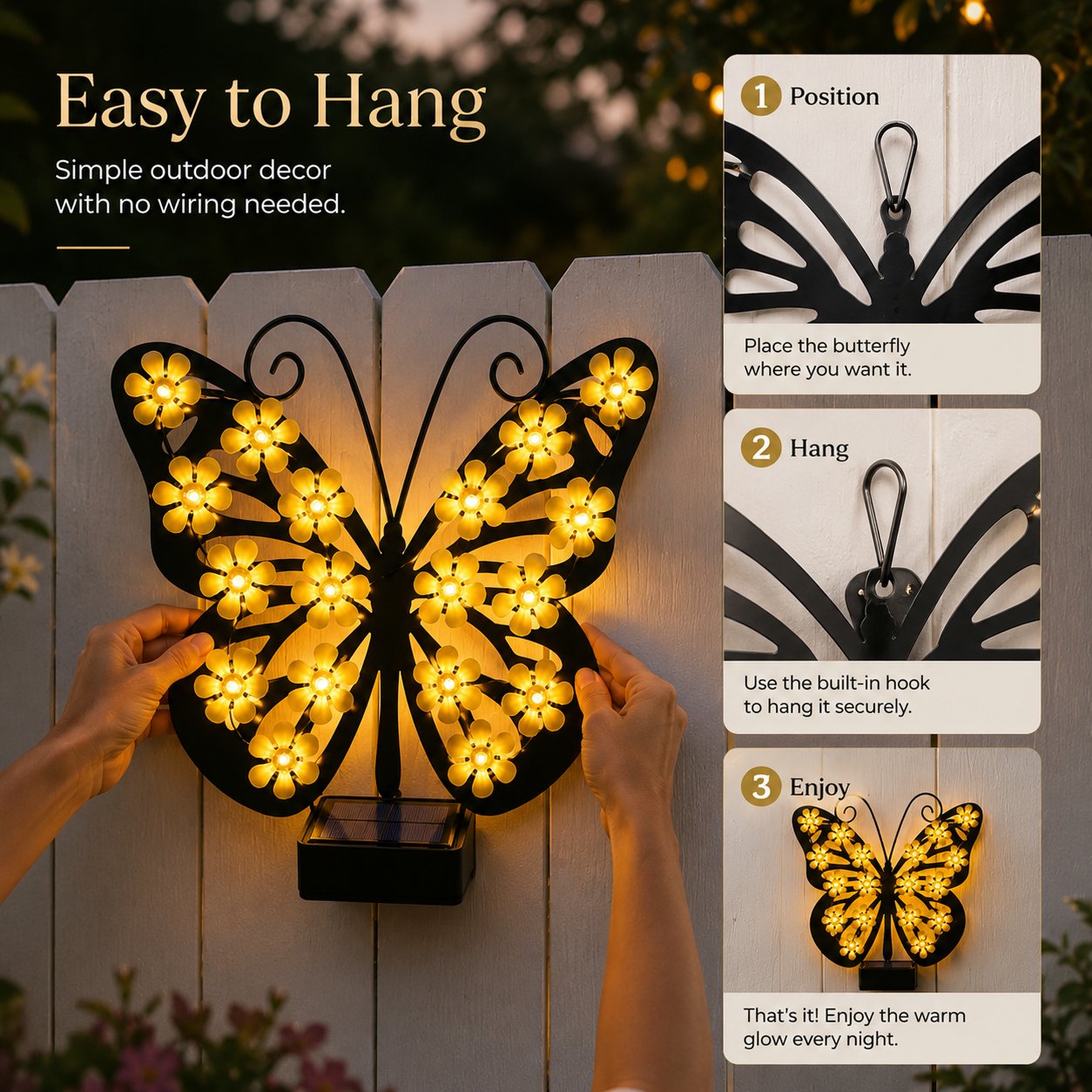 🦋 Solar Butterfly Garden Light - Warm Glow Outdoor Fence Decor