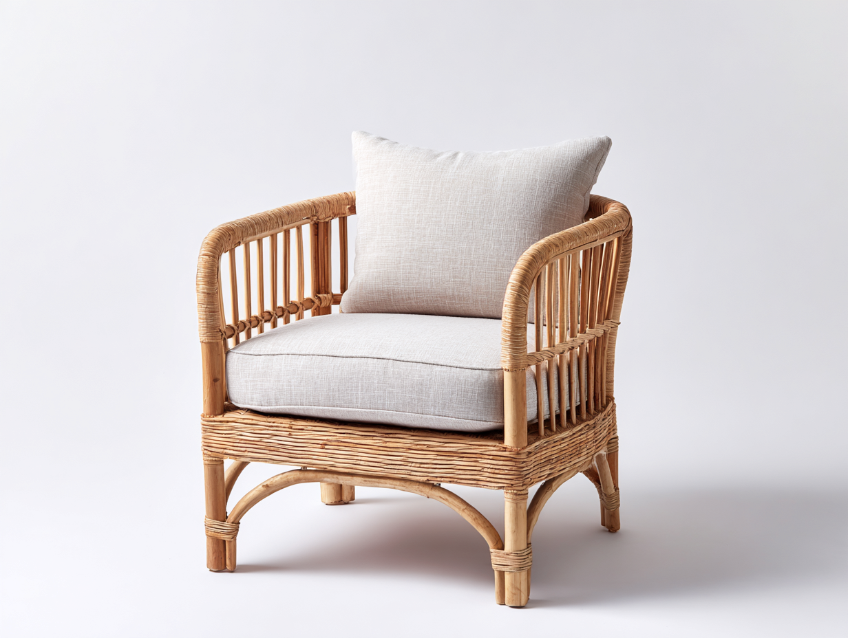 Fauteuil en rotin avec coussin 80x75x84 cm - rotin naturel-beige - design moderne - pour extérieur-Volinahome