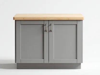 Buffet en bois et MDF avec 2 portes 100x45x85 cm - Couleur bois naturel-Gris clair - Design moderne - Adapté à la salle à manger-Volinahome