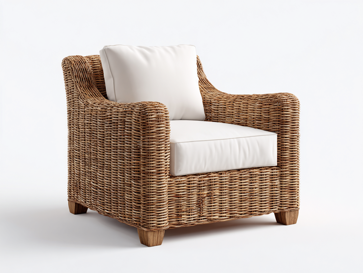Fauteuil en rotin avec coussin 80x75x85 cm - rotin naturel-blanc - design moderne - pour extérieur-Volinahome