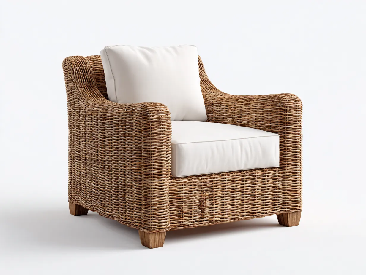 Fauteuil en rotin avec coussin 80x75x85 cm - rotin naturel-blanc - design moderne - pour extérieur-Volinahome
