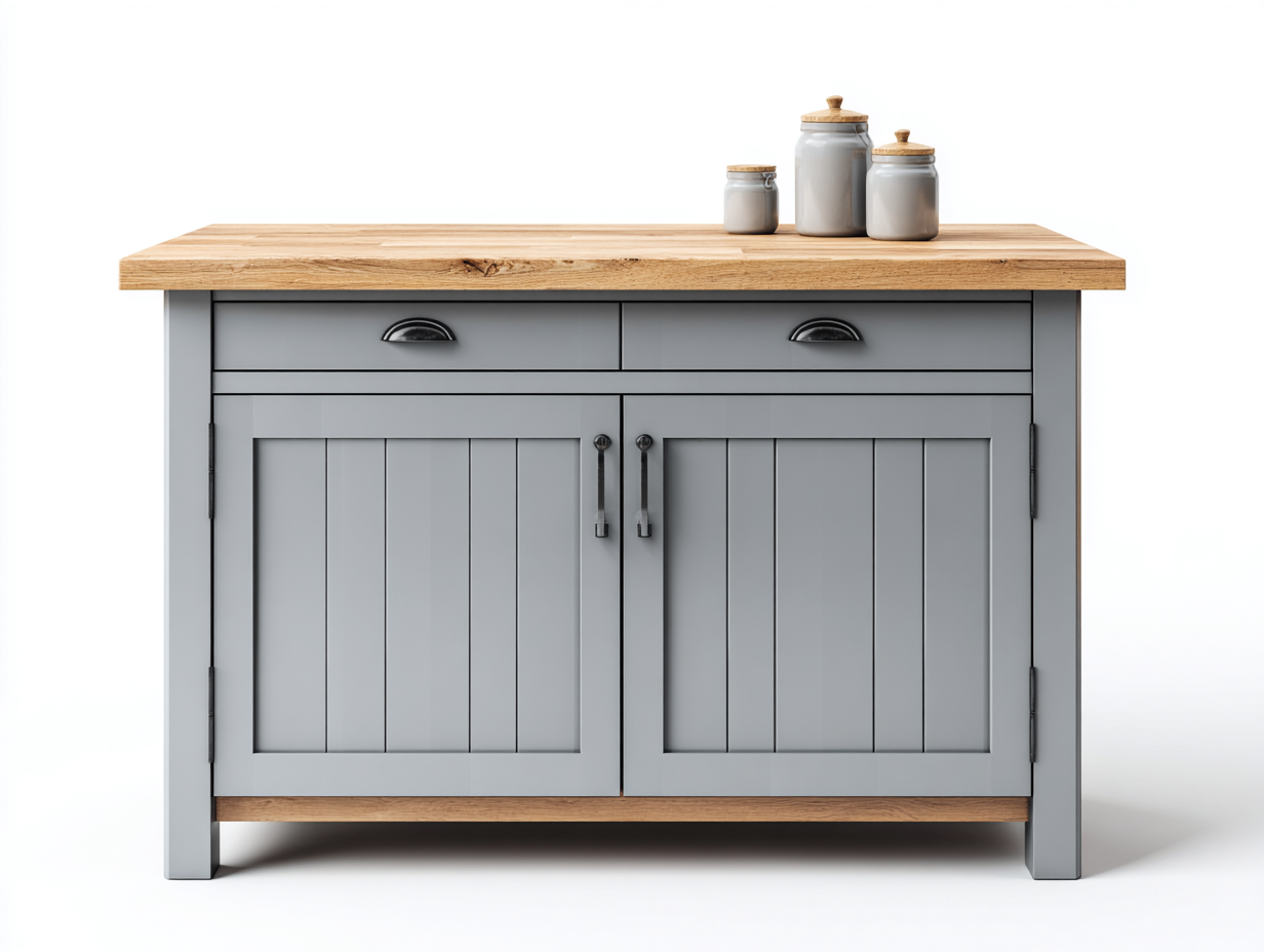 Buffet en bois massif et panneaux bois avec plateau chêne 120x45x85 cm - bois naturel-gris - style moderne - pour salle à manger-Volinahome