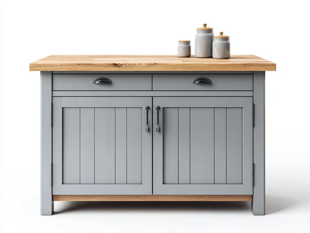 Buffet en bois massif et panneaux bois avec plateau chêne 120x45x85 cm - bois naturel-gris - style moderne - pour salle à manger-Volinahome