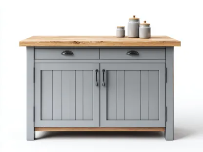 Buffet en bois massif et panneaux bois avec plateau chêne 120x45x85 cm - bois naturel-gris - style moderne - pour salle à manger-Volinahome