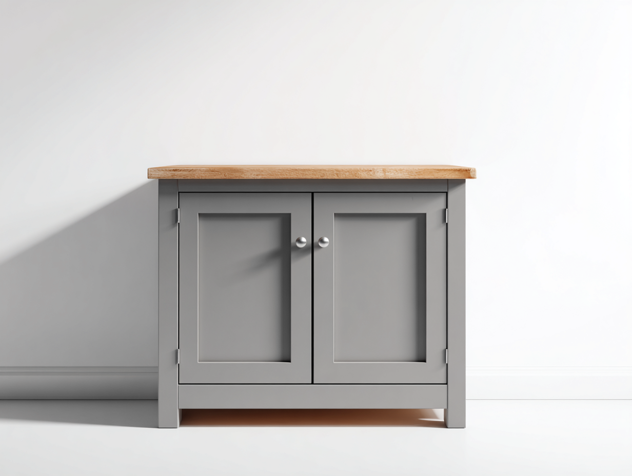 Buffet en bois massif et panneaux bois avec plateau chêne 80x40x80 cm - bois naturel-gris - style moderne - pour salle à manger-Volinahome