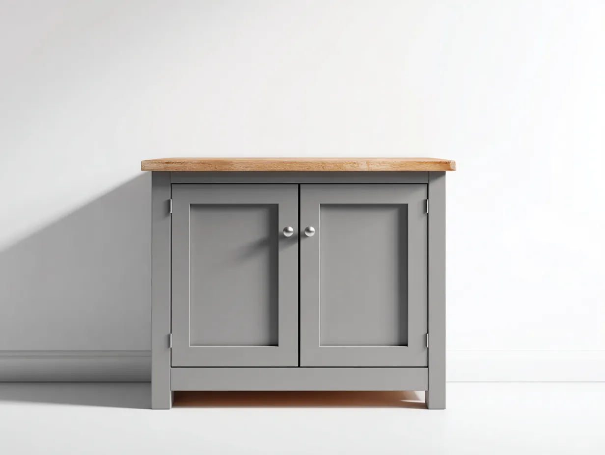 Buffet en bois massif et panneaux bois avec plateau chêne 80x40x80 cm - bois naturel-gris - style moderne - pour salle à manger-Volinahome