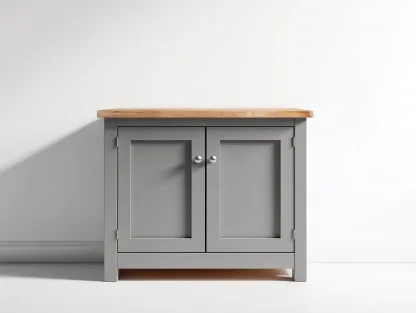 Buffet en bois massif et panneaux bois avec plateau chêne 80x40x80 cm - bois naturel-gris - style moderne - pour salle à manger-Volinahome