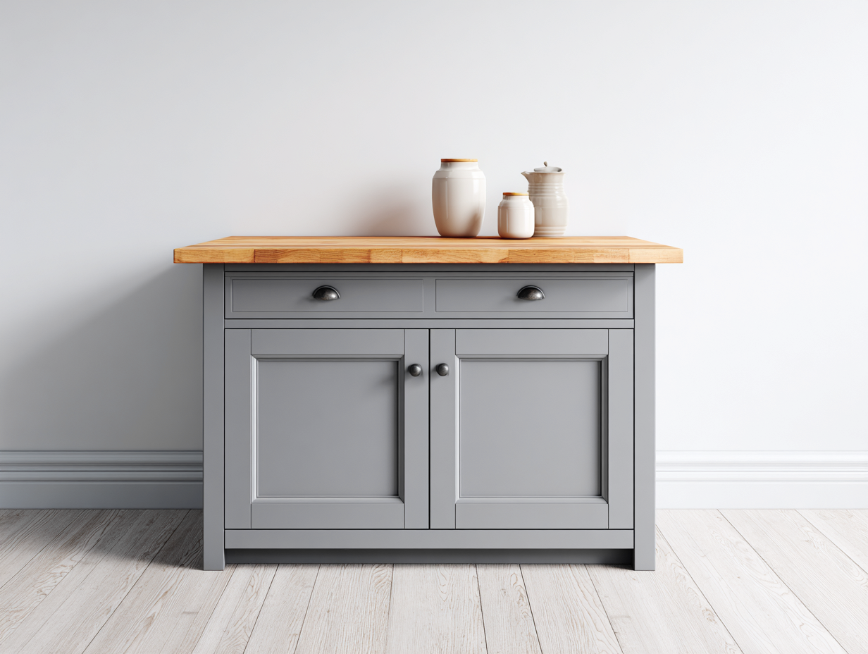 Buffet en bois et MDF avec 2 portes et 2 tiroirs 120x45x85 cm - Couleur bois naturel-Gris - Design moderne - Adapté à la salle à manger-Volinahome